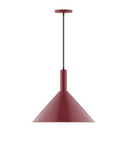 Barn red LED pendant lamp with tapered bell shade and round ceiling canopy