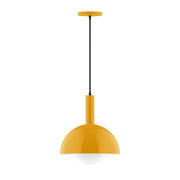 Bright yellow pendant light with round glass globe and hanging cord