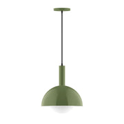 Fern green glass globe pendant light with round shade and metal stem