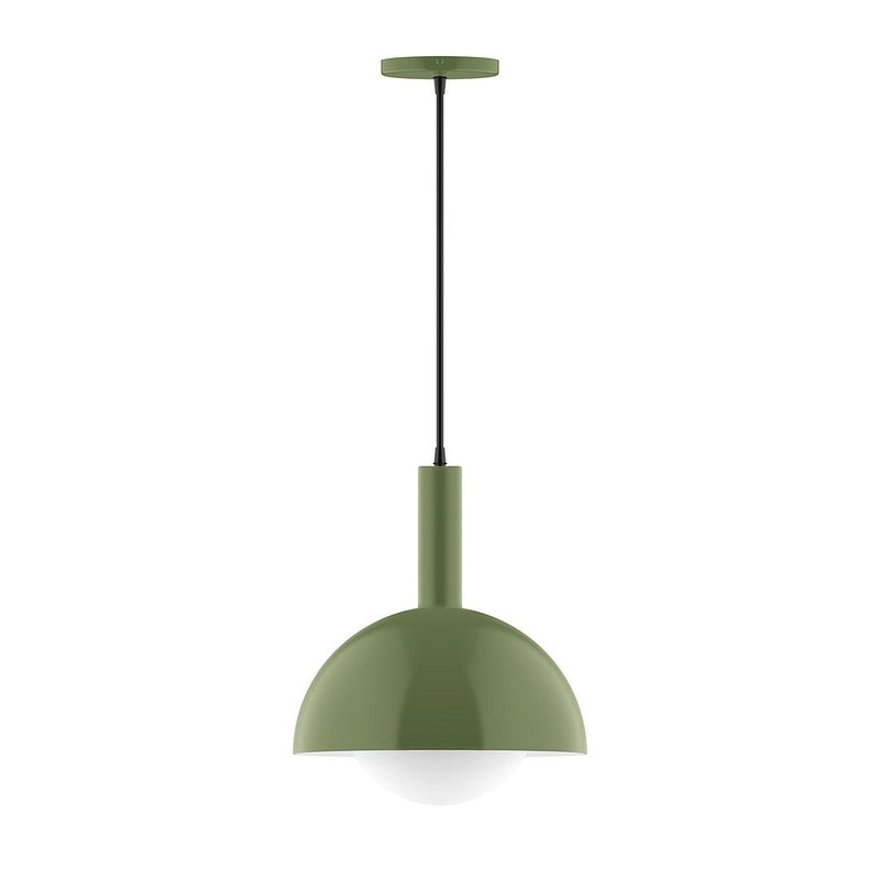 Fern green pendant light with dome glass globe shade and straight hanging stem
