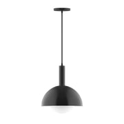 Black pendant light with bell-shaped metal shade and hanging stem