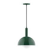 Forest green dome pendant light with glass globe shade and downrod