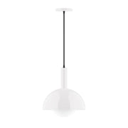 White glass globe pendant with cord and ceiling canopy