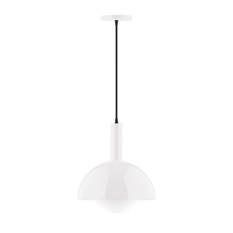 White glass globe pendant with cord and ceiling canopy