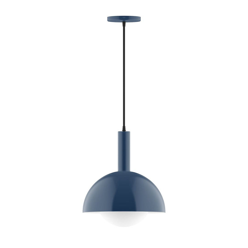 Ray 12" pendant light with navy dome shade and clear glass globe