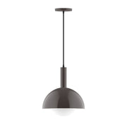 Architectural bronze pendant light with curved dome shade and hanging rod