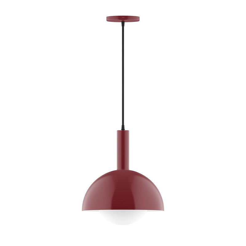 Barn red pendant with frosted glass globe and cylindrical cord, 12-inch size