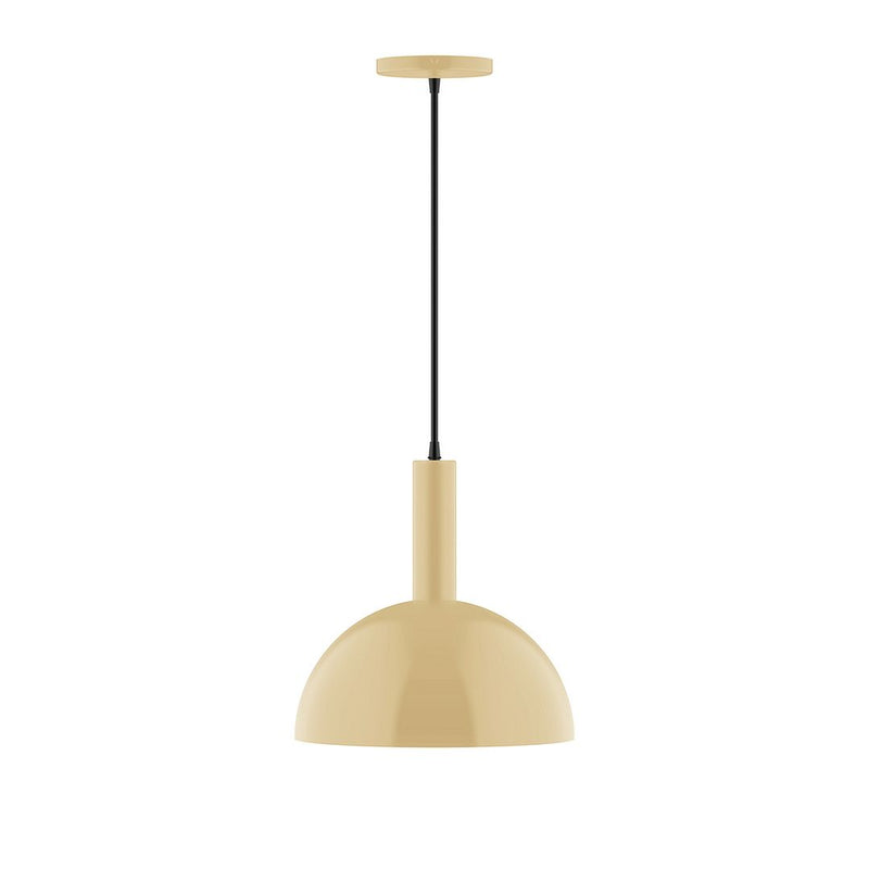 Ivory dome pendant light with black cord and beige shade