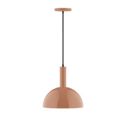 Terracotta dome pendant light with black cord and cylindrical ceiling canopy