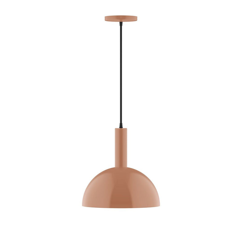 Terracotta LED pendant light with dome shade and black cord