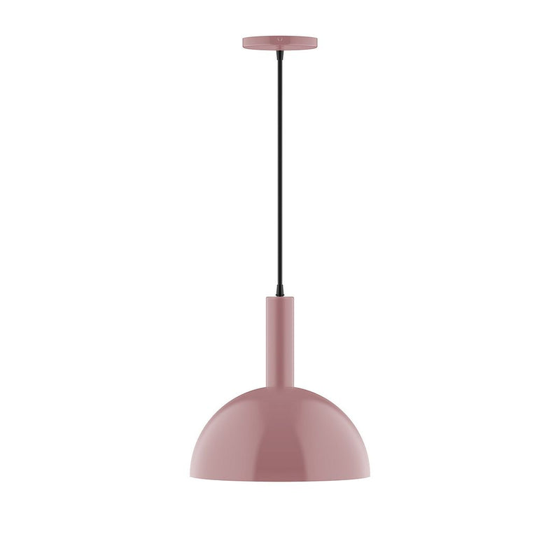Mauve dome pendant light with slim black cord and round diffuser
