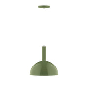 Fern green pendant light with domed shade and black hanging stem
