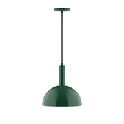 Forest green dome pendant light with vertical rod and round canopy