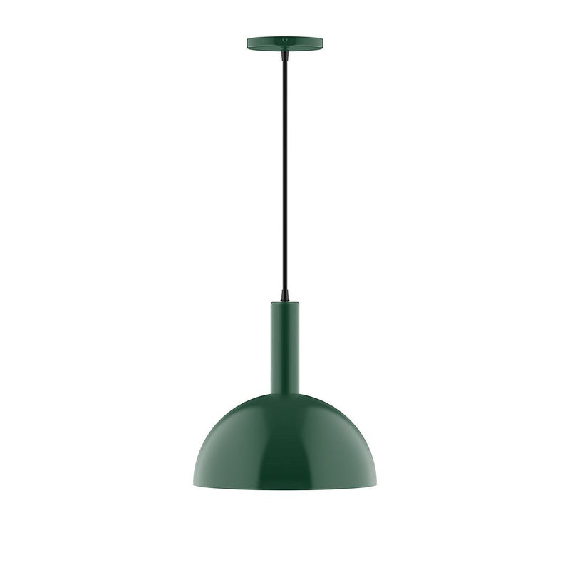 Forest green LED pendant with dome shade and dark hanging stem