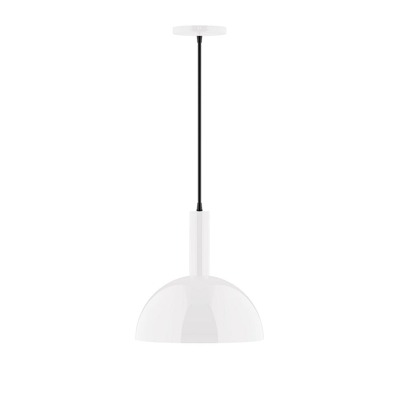 White 12 in LED pendant light with dome shade and hanging cord