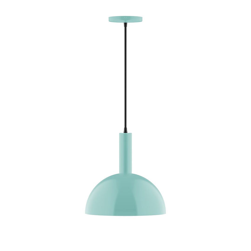 Sea green 12-inch pendant light with dome shade and black cord