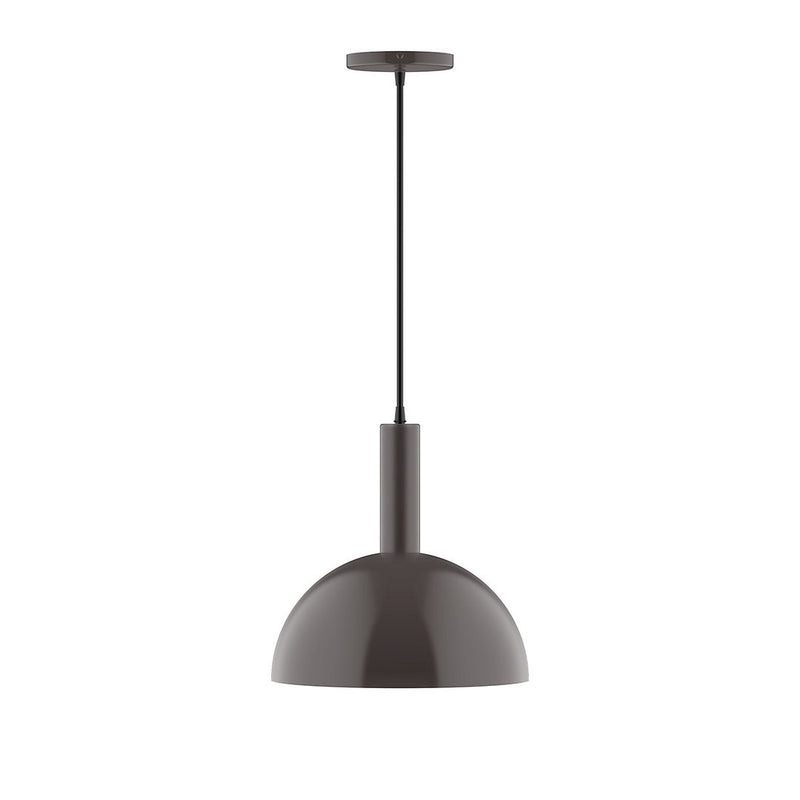 Architectural bronze pendant light with domed shade and straight hanging stem