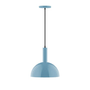 Light blue LED pendant light with dome shade and black cord