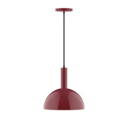 Barn red LED pendant with dome shade and black cord, 12 in