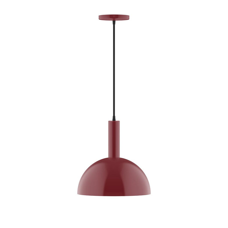 Barn red dome LED pendant with straight hanging stem and round canopy