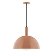 Terracotta dome glass globe pendant with black cord, 18 in drop