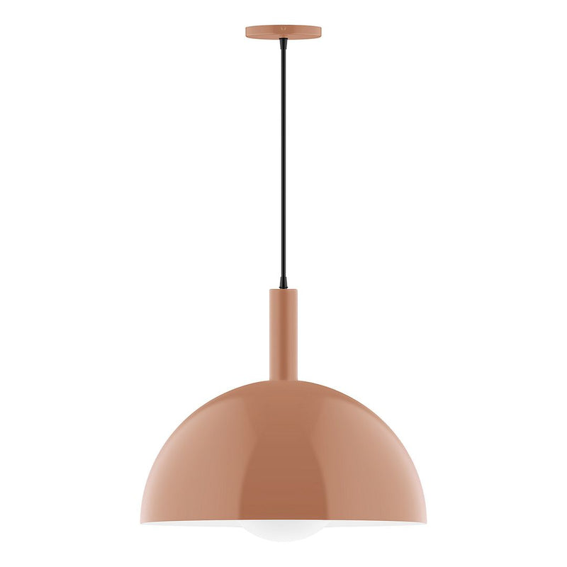 Terracotta dome glass globe pendant with black cord, 18 in drop