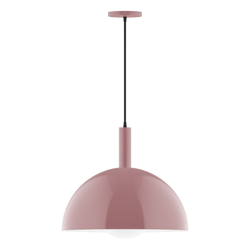 Mauve glass globe pendant with black cord and ceiling canopy