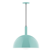 Sea green glass globe pendant light with straight stem and canopy