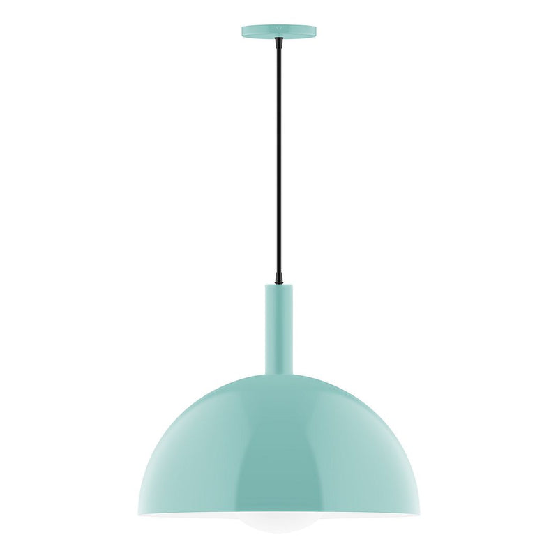 Sea green glass globe pendant with black cord and round canopy top
