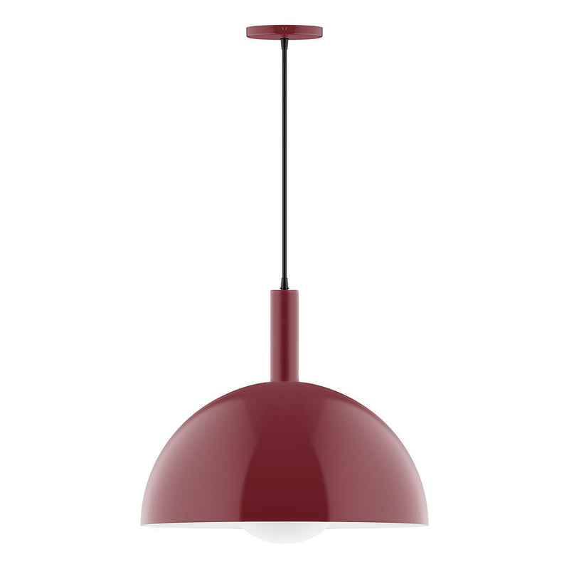 Barn red glass globe pendant light with domed metal canopy and hanging cord