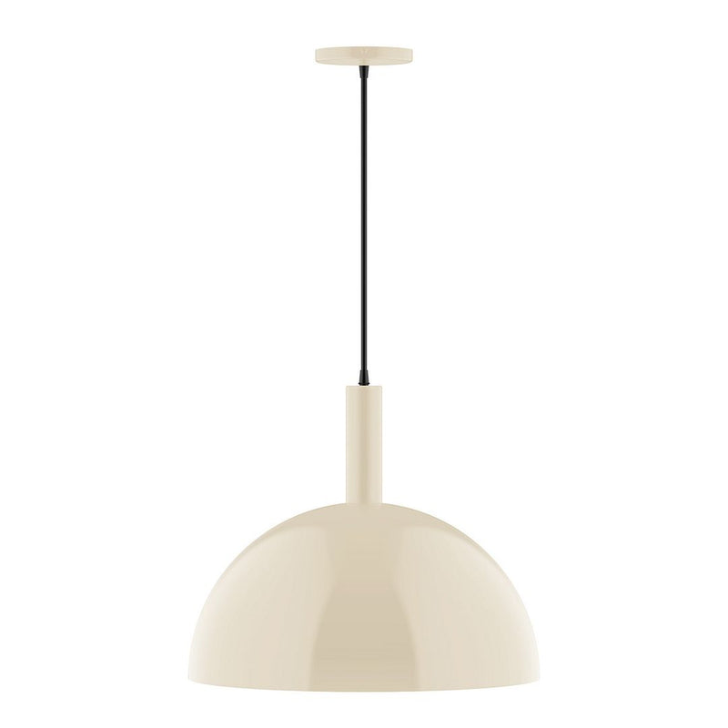 Cream dome pendant light with black cord, 18 in wide