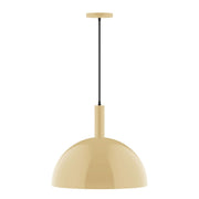 Ivory LED pendant light with dome shade and black cord, 18 in hanging size