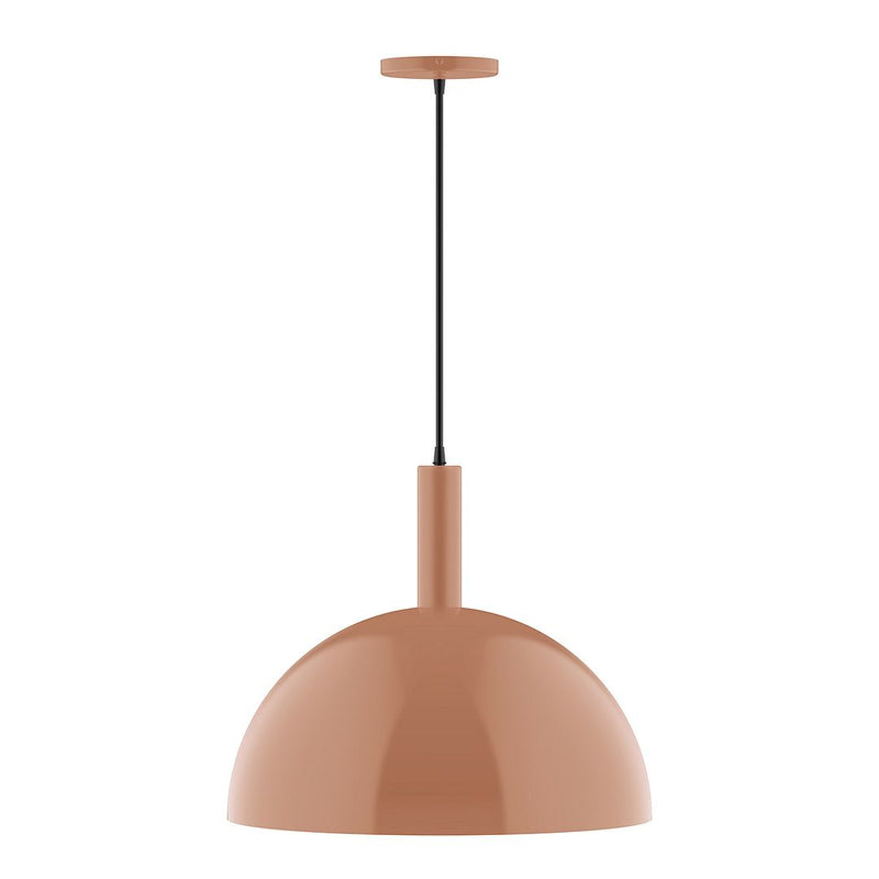 Terracotta dome pendant light with straight black cord and ceiling canopy