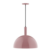Mauve dome pendant light with straight hanging stem and round canopy top