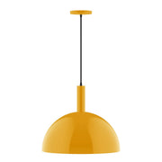 Bright yellow LED pendant with dome shade and hanging cord, 18 in.
