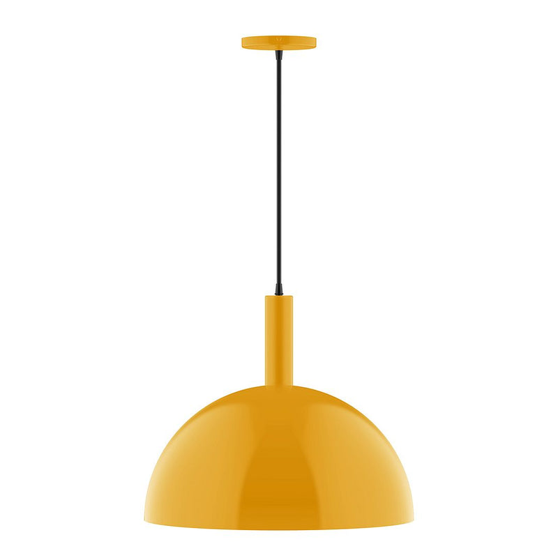 Bright yellow dome pendant light with fabric cord and ceiling canopy
