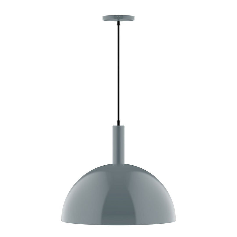 Slate gray dome pendant light with straight hanging cord and top canopy