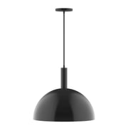 Black dome pendant light with straight cord and round ceiling canopy