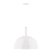 White dome pendant light with suspended cord and ceiling canopy