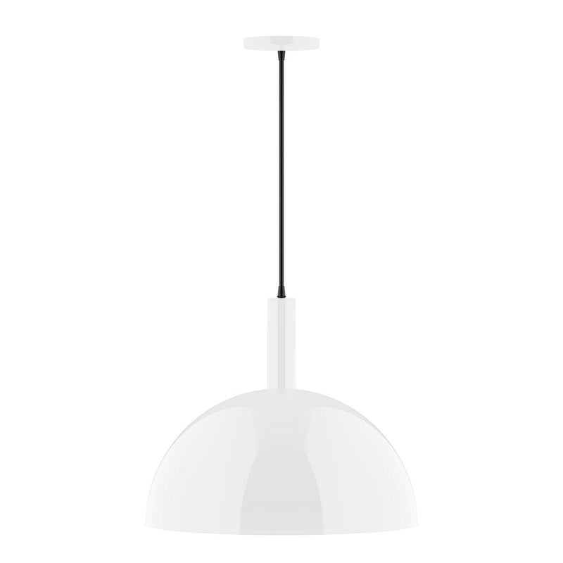 White 18-inch dome pendant light with fabric shade and hanging cord