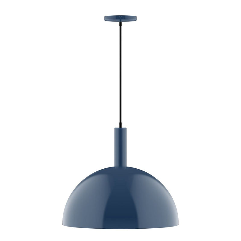 Ray 18 in navy pendant light with round dome shade and hanging rod