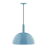 Light blue dome pendant light with cord and round ceiling canopy