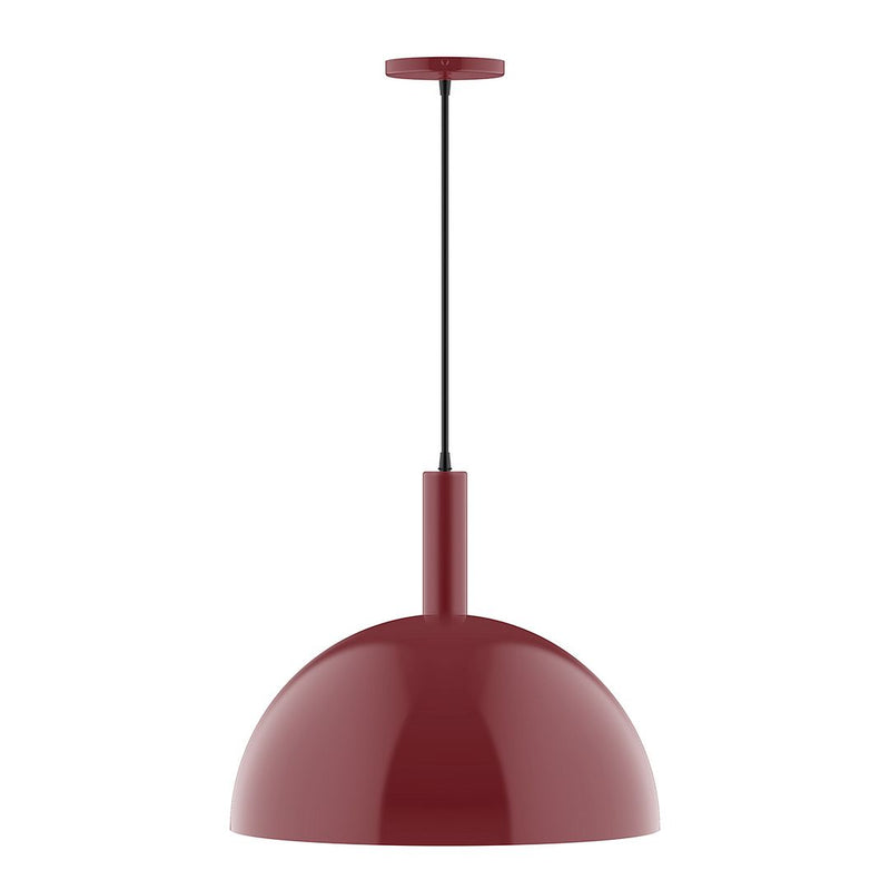 Barn red dome LED pendant with black cord and red canopy
