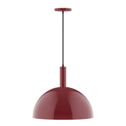 Barn red LED pendant with domed shade and hanging cord