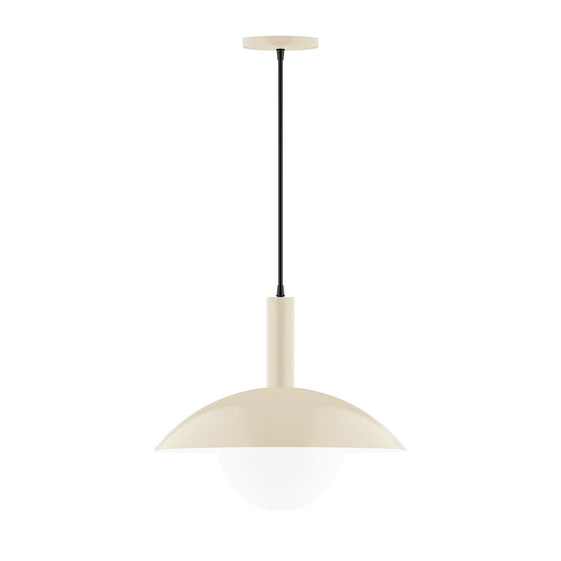 Cream glass globe pendant with fabric shade and black cord