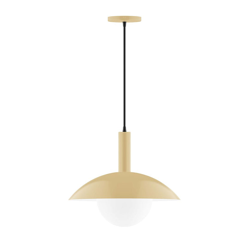 Ivory glass globe pendant with dark cord and metal canopy, 16 in size