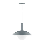 Slate gray pendant light with dome canopy and glass globe, 16 in hanging height