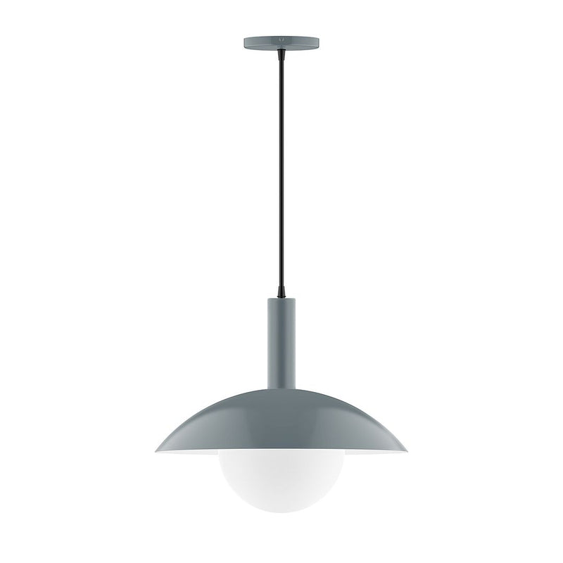Slate gray pendant light with dome canopy and glass globe, 16 in hanging height