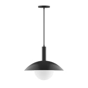 Black pendant light with glass globe shade and straight cord