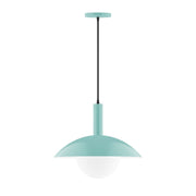 Sea green glass globe pendant with dark stem and hanging canopy